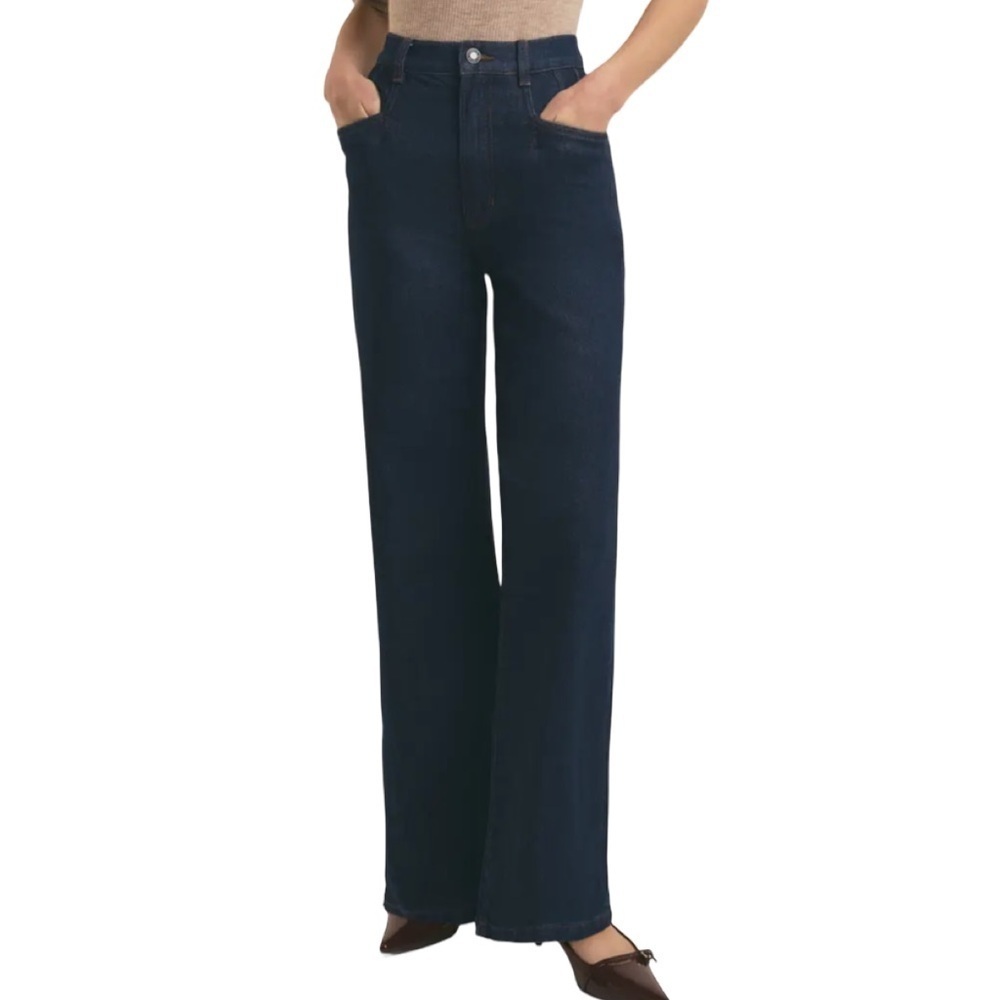 Favorite Daughter Shortie Jordie Petite Super High Rise Wide Leg Blue Jean Sz 30